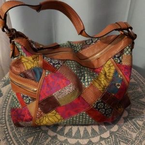 Vintage FOSSIL Lg.  leather canvas handbag